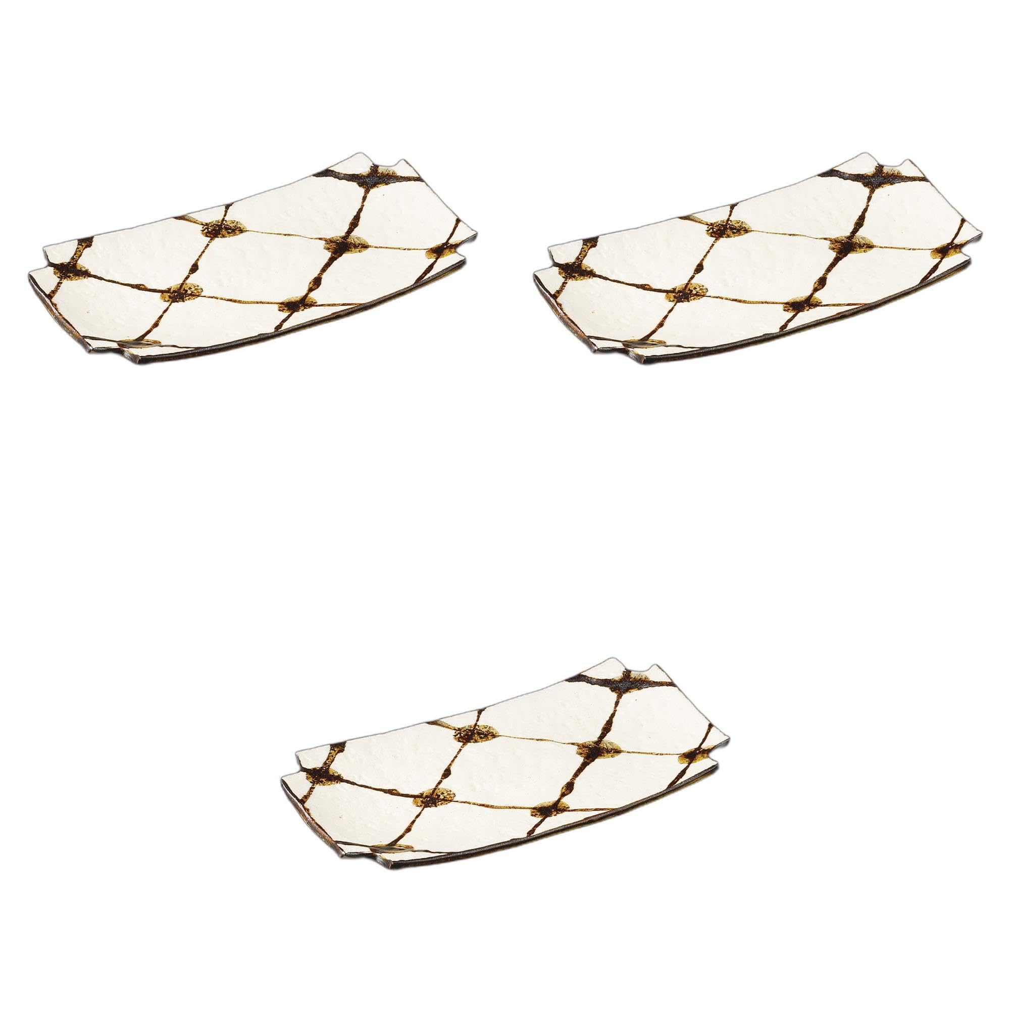 

Set of 3 Corner Mesh Yakitori Plates x 13 x Ceramic Yakitori Plates by Setomonohonpo [24.5 3cm]