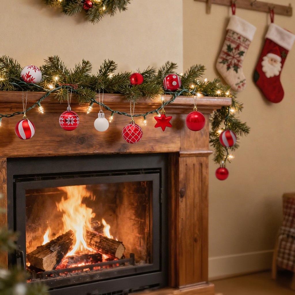 42pcs Christmas Tree Ornament Plastic Ball Decorations For DIY Crafts And Painted Designed Boxes Pendant