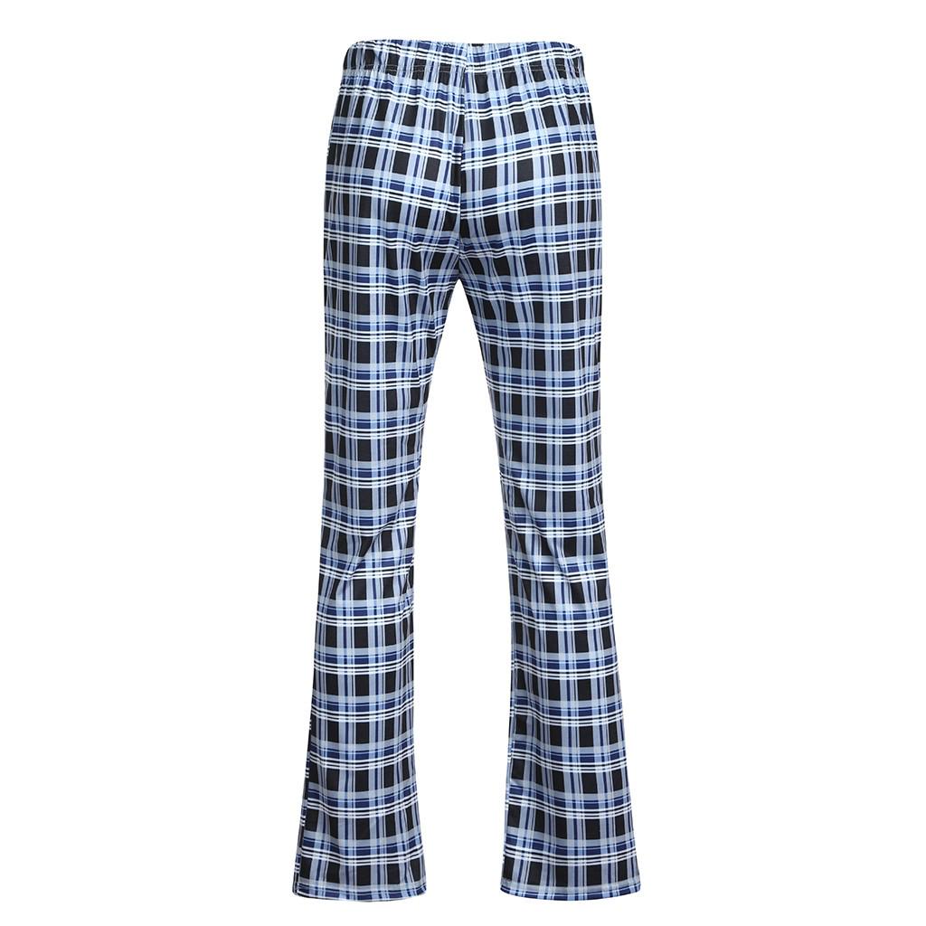 Men's Fashion Summer Casual Plaid Printing Drawstring Long Pajamas Pants Trouser