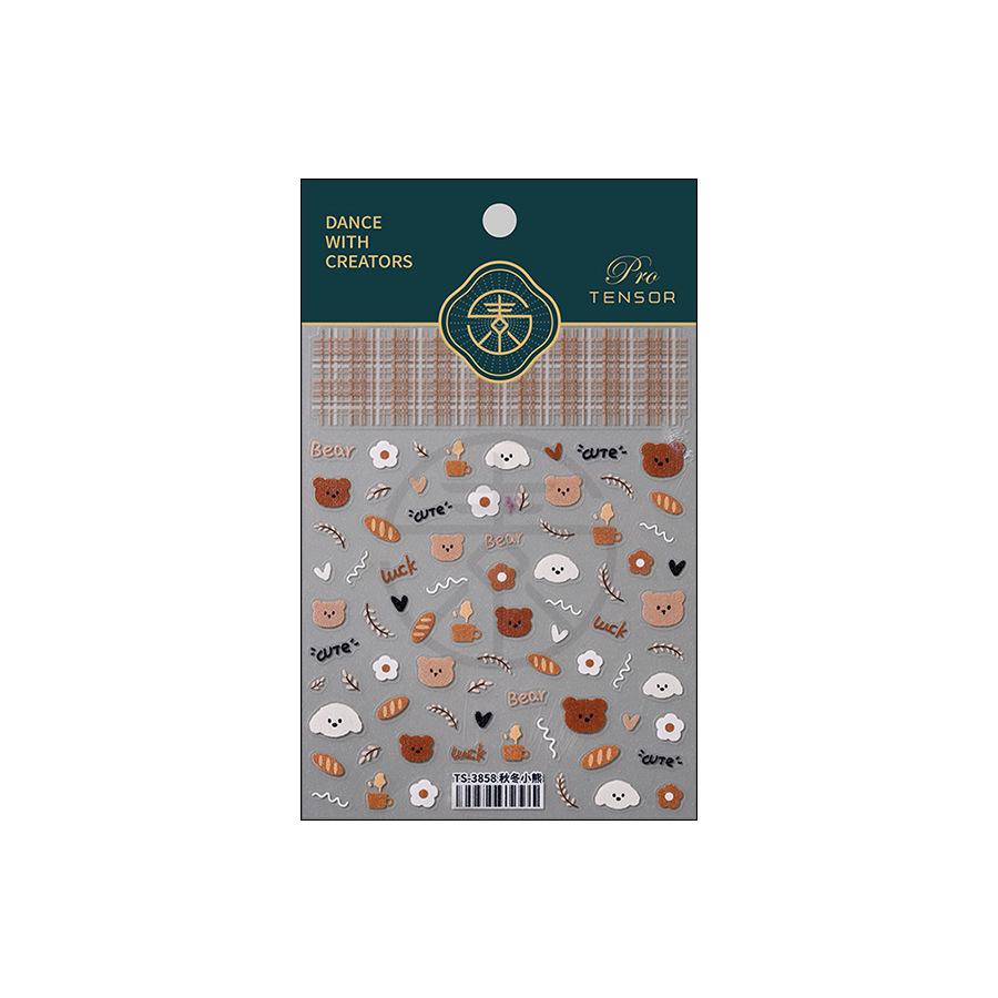 TENSOR Thin Blade Cute Bear Nail Stickers TS-3858 - Self-Adhesive Autumn & Winter Design