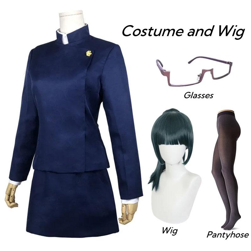 Jujutsu Kaisen Maki Zenin Costume Cosplay Occhiali Parrucca Top Gonne Set Completo Maki Uniforme per Festa di Halloween per Donne Uomini