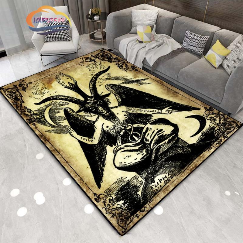 Demon Goat Baphomet carpet-Satanic Skull Inverted Pentagram Area Rug-Gothic Satanic Rug-Living Room Bedroom Decorative Floor Mat