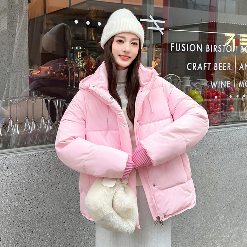 Winter New Women's Hooded Puffer Jacket, Korean Style Simple Versatile Cropped Bread Coat Thicken Cotton Parka Outwear
