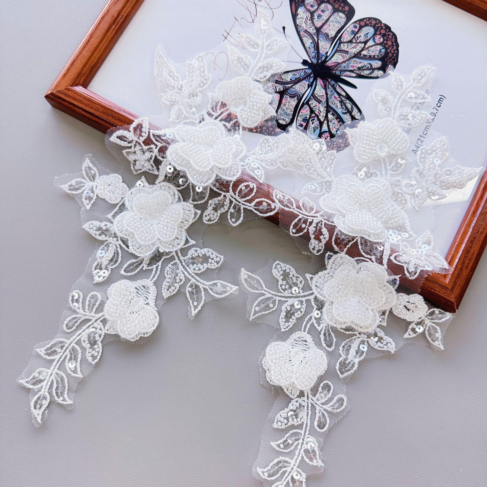 

Light Luxury High-End Flower Sequins Embroidery Pair Of Flowers Wedding Dress Dress Clothing Diy Accessories H6061 white one
