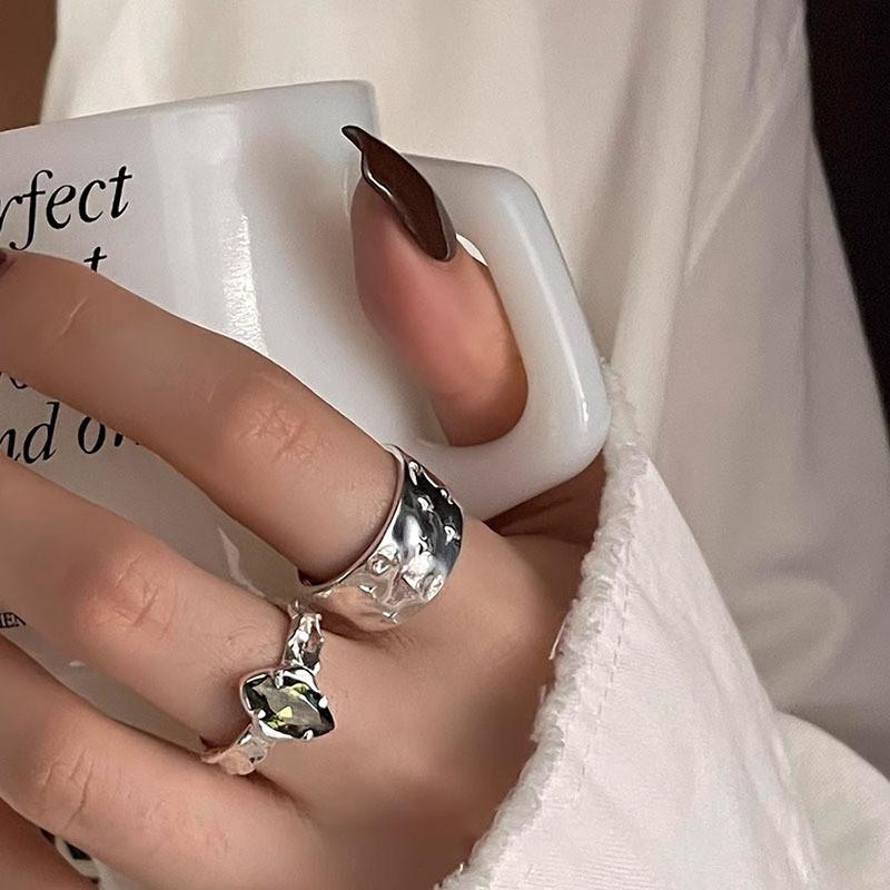 Stylish Open Adjustable Copper Ring With Geometric Star And Rivet Design For Women