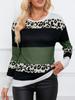 Round Neck Long-sleeved T-shirt Autumn Striped Contrasting Women's Pullover Leopard Knit Top Loose and Fashionable