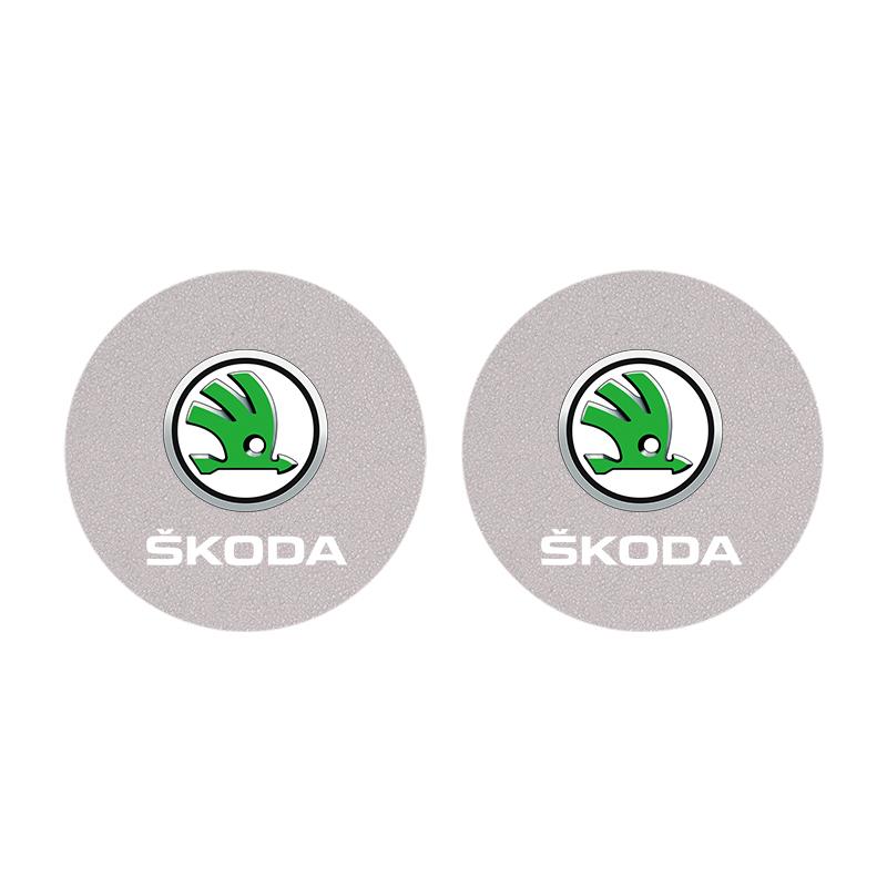 2 Stück Auto Logo Untersetzer Anti-Rutsch Anti-Geräusch Wasserbecher-Pad Für Skoda Octavia Kodiaq Superb Rapid Karoq Fabia Kamiq Citigo Vision