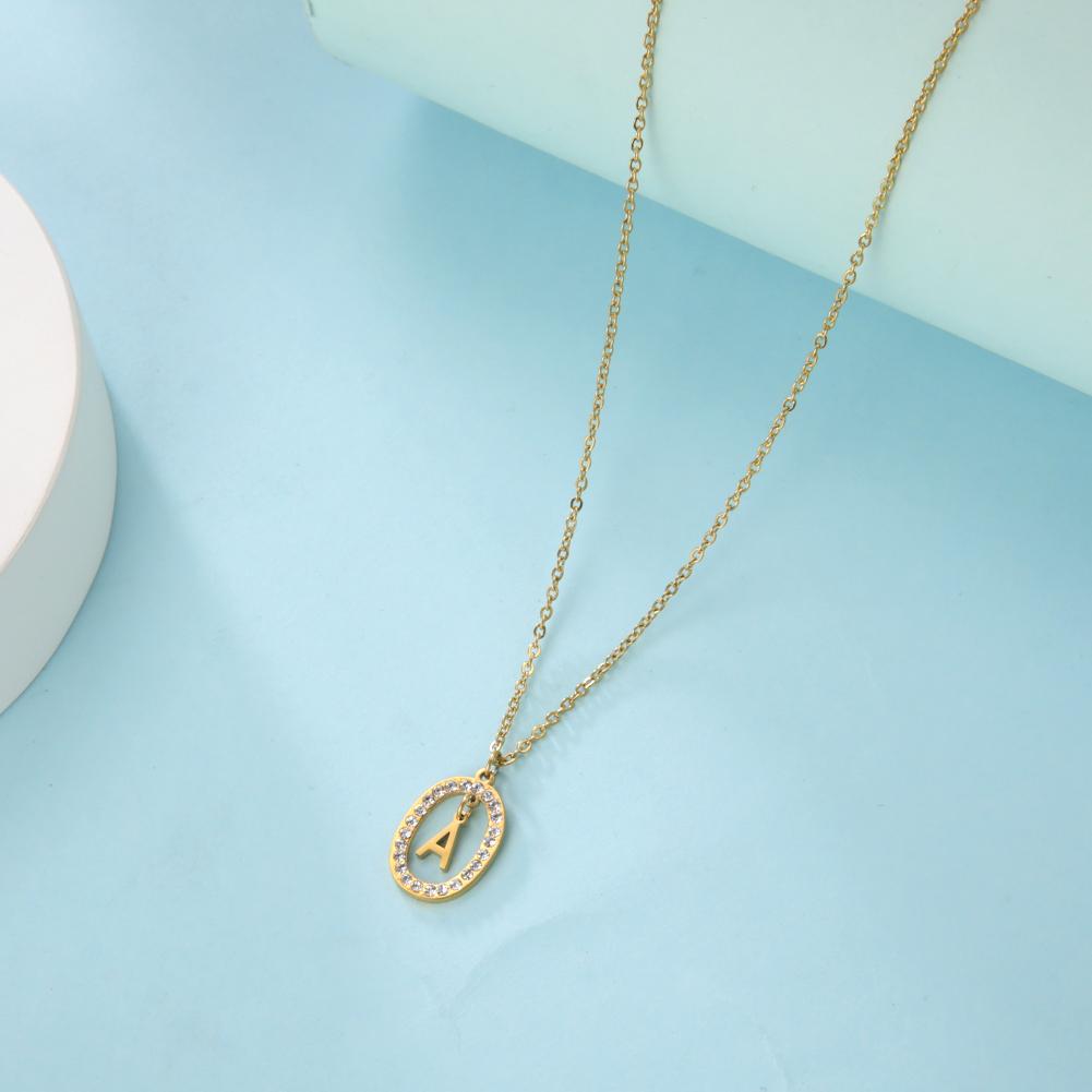 Stainless steel white oval crystal necklace 26 letters A-Z zircon women's sweater chain friend gift