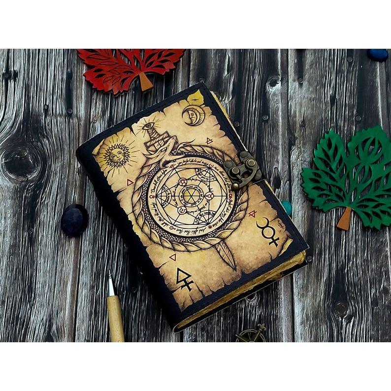 Leather Journal Alchemy Scroll Ouroboros Journal Circle of Transmutation Book For Men Women Traveling Sketchboo Blank Spell Book of Shadows