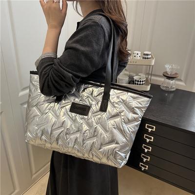 Simple Solid Color Texture Fashionable Cotton Clothes Big Bag Women's Bag Autumn New Commuter Shoulder Armpit Bag