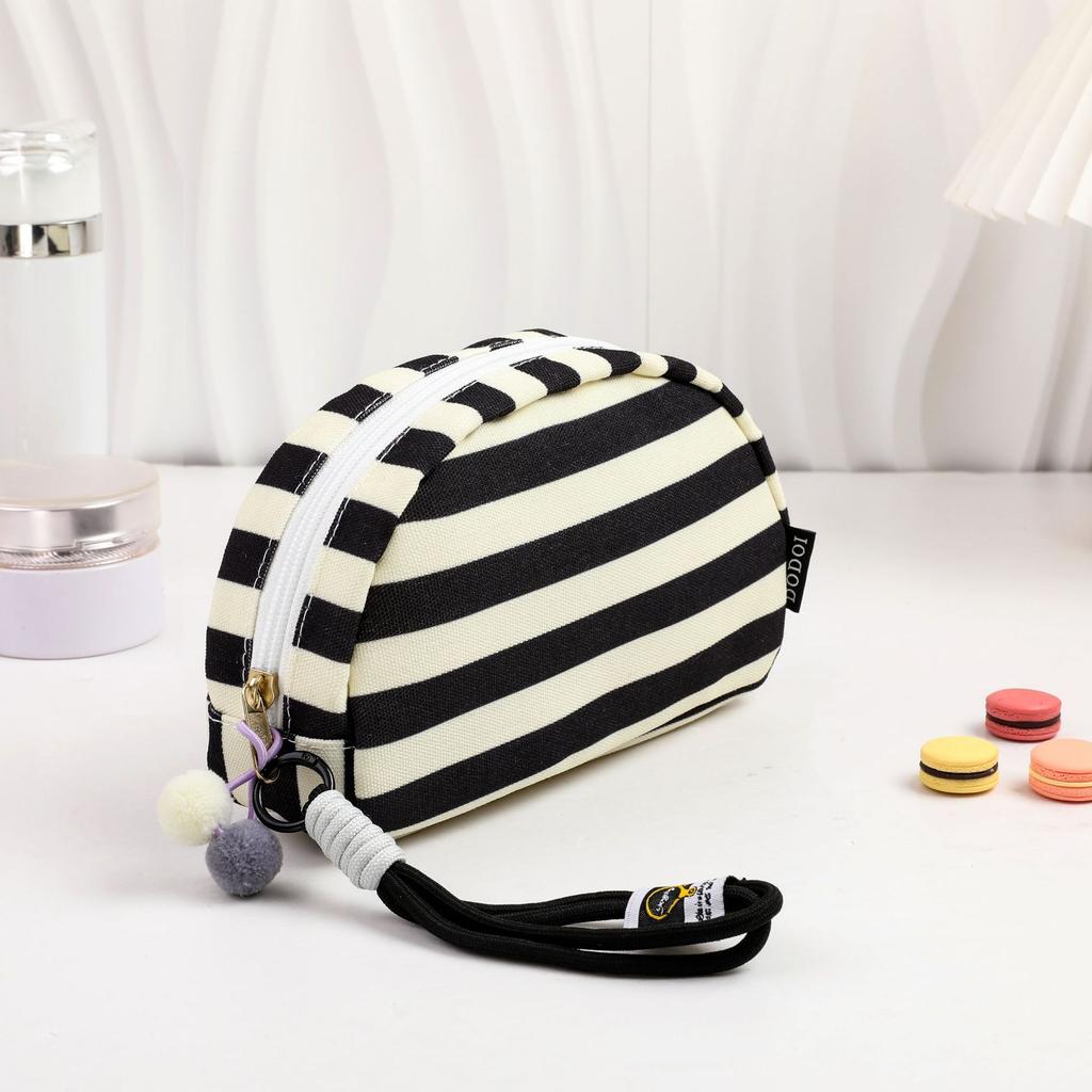 New Fashion Canvas Striped Women's Makeup Bag Portable Zipper Makeup Travel Organizer Women's Washbag