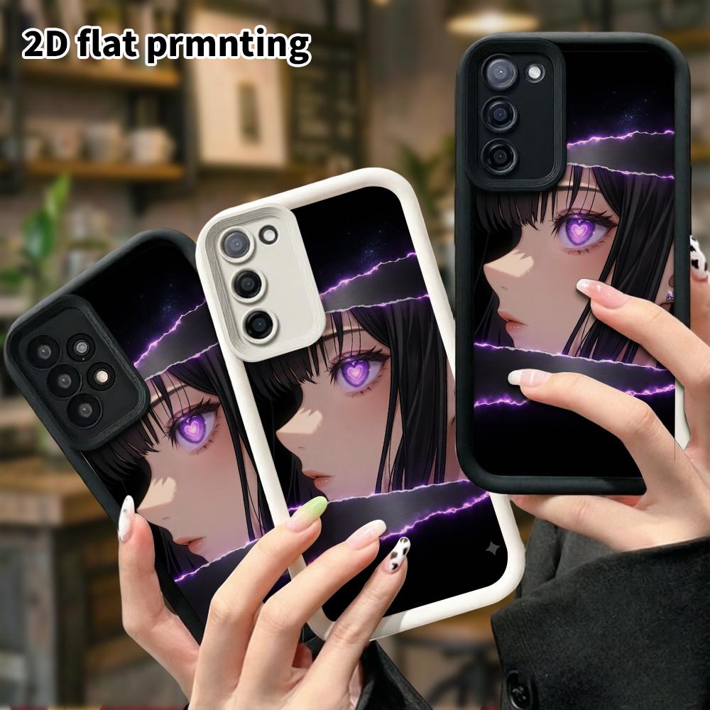 Phone Case: 2D flat, suitable for Samsung Galaxy A34 A35 M05 M06 S20 S22 S21 FE Plus 5G protective case, featuring a purple-eyed girl on the frame, pe
