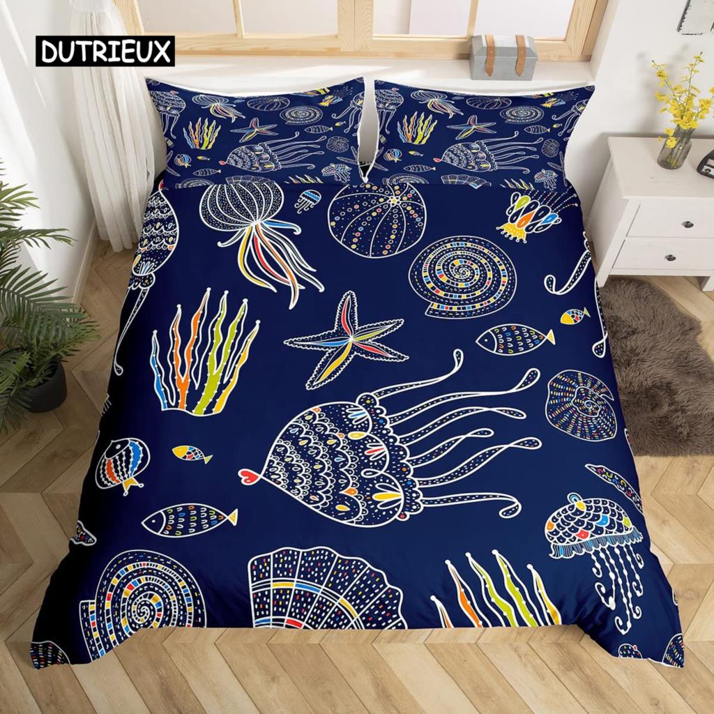 Σετ Παπλωματοθήκης Μέδουσας Μωβ Γαλαξίας Φωτεινό Σετ Κλινοσκεπασμάτων Μέδουσας Σύμπαν και Θαλάσσια Πλάσματα 2/3 τεμ. Κάλυμμα Πάπλωμα για Παιδιά