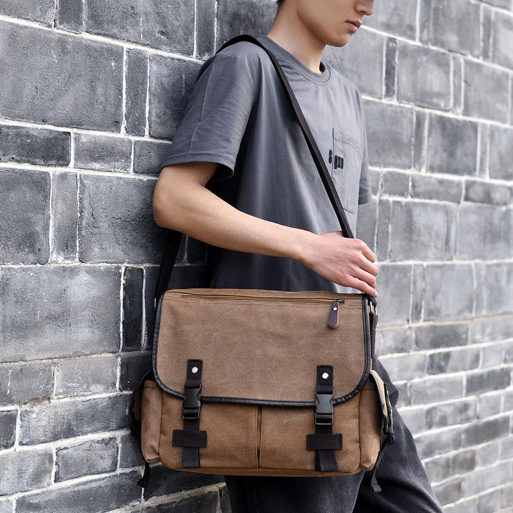Men's Solid Color Canvas Crossbody Bag - Large Capacity, Versatile, Fashionable Messenger Bag for Commuting and Outdoor Use.