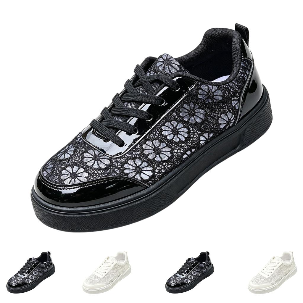 Women Lace Hollow Out Breathable Flat Casual Sneakers Fashionable Lightweight Comfortable Slip Resistant Walking Shoes