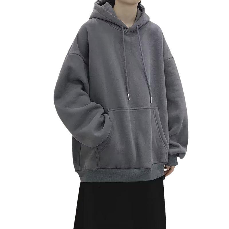 Erkek Geniş Kesim Düz Renk Kapüşonlu Sweatshirt - Trend Kore Tarzı Günlük Sonbahar Ceket