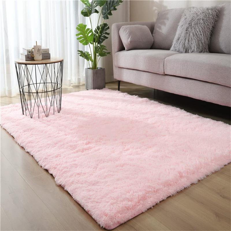 Soft Fluffy Plush Tie-Dye Carpet Gradient Long Fine Hairs Fabric Bedside Mat Rug For Girl's Bedroom Non-Slip Mat Home Decor