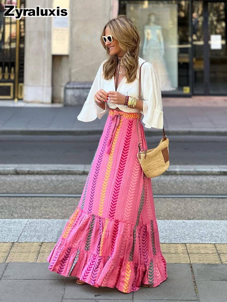 Floral Print Midi Skirt Women Summer Casual Vacation Maxi Dress