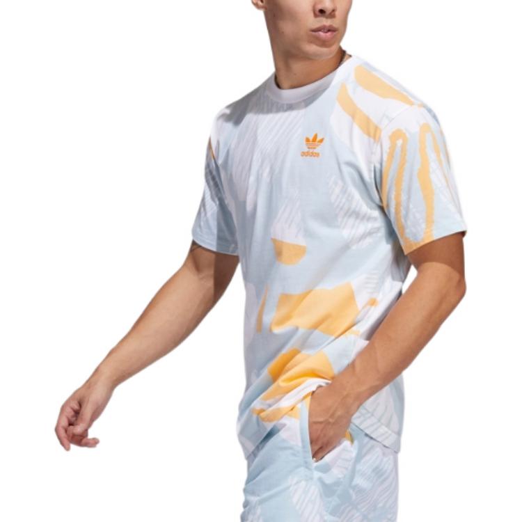 Adidas Originals Trefoil All-Over Print Casual Crew Neck Short Sleeve T-Shirt Men Tops Light-Blue HC2131