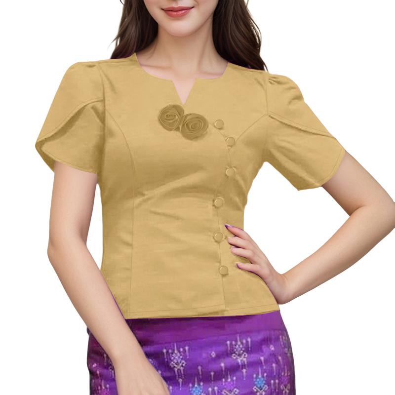 ZANZEA Damen Sommer V-Ausschnitt Slim Lässige Kurzarmbluse