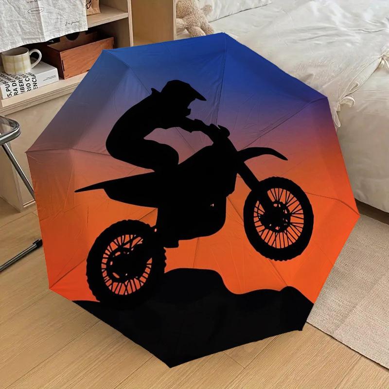1ks Kvalitní deštník s tématem západu slunce na motocyklu, Automatické otevírání a zavírání, Multifunkční deštník G0811050