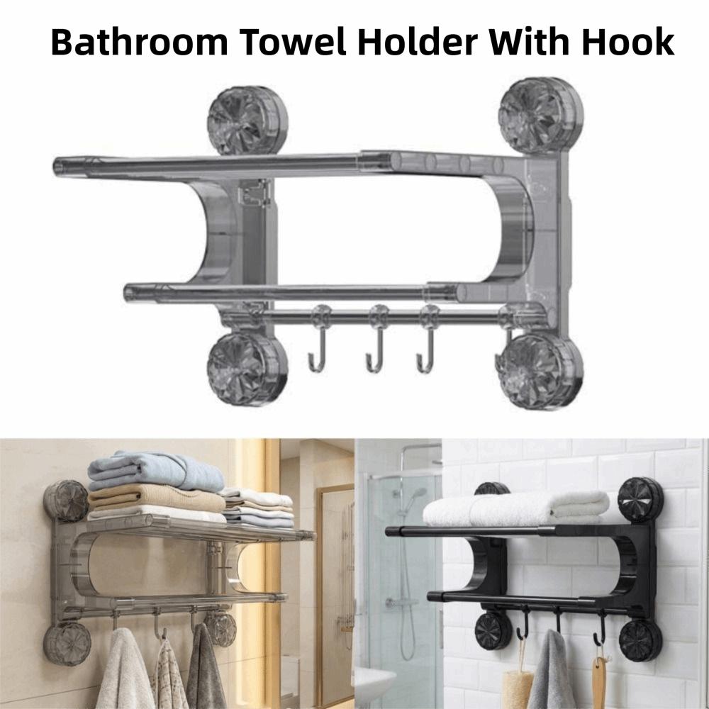 Wall Mount Toilet Storage Rack Vacuum Suction Cup Towel Rack Bathroom Towel Holder With Hook  Home