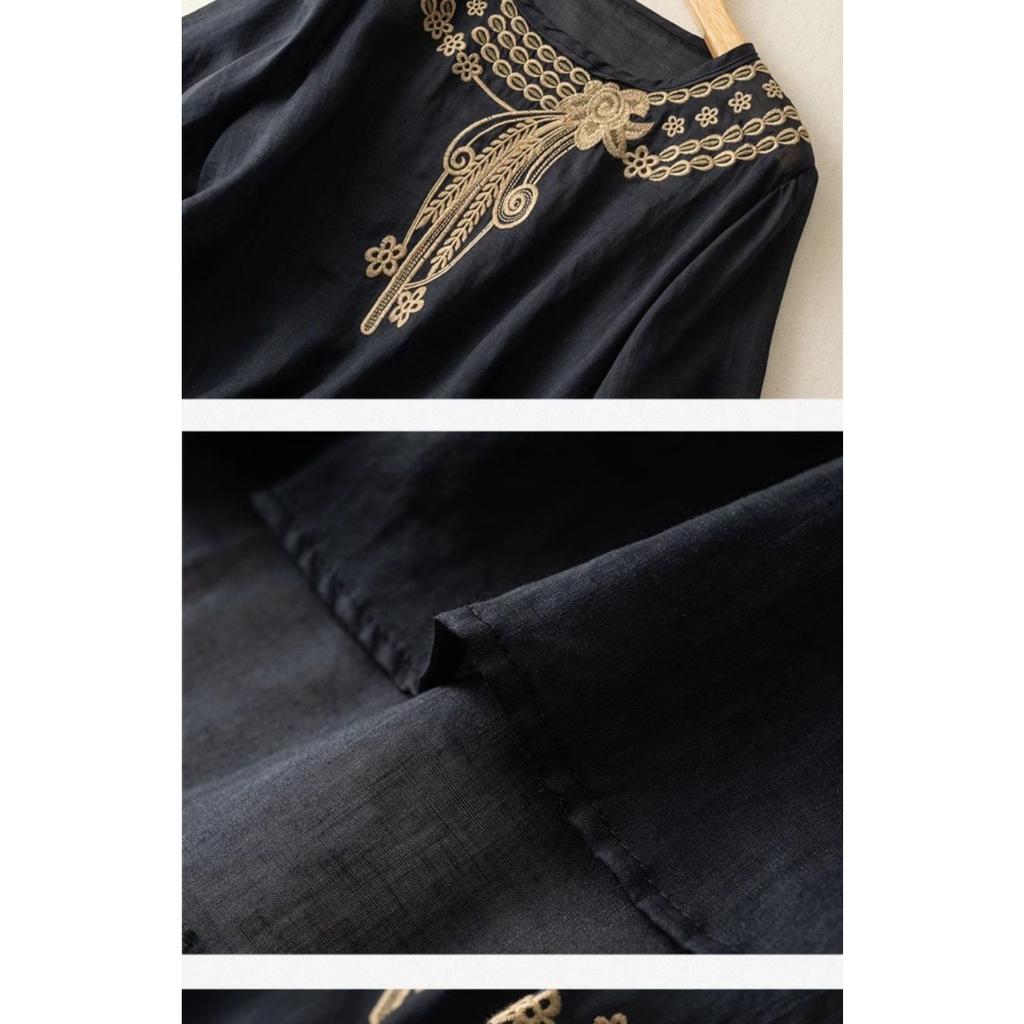 Linen Plus Size Middle-aged Mom Summer Chinese Style Short Sleeved Women's Blouses & Shirts