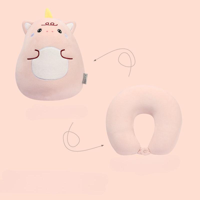 Cute Cartoon Egg Dinosaur U Shaped Pillow Soft Green 2in1 Deformable Neck Support for Car MultiFunctional Travel Companion розовый