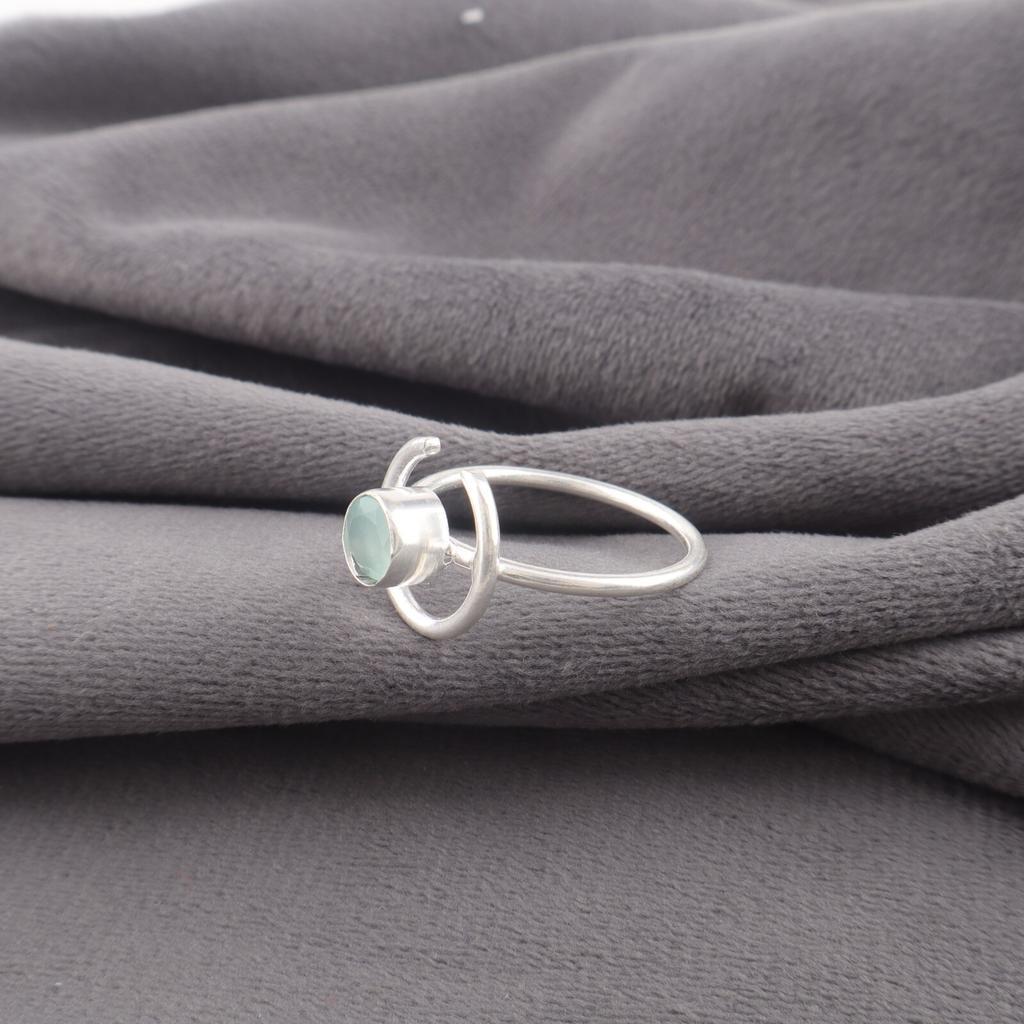 Aqua Chalcedony Ring 925 Stamped Silver Handcrafted Gemstone Jewelry For wedding RR-54-18