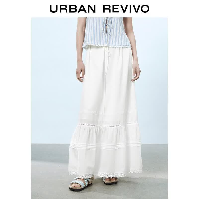 UR 2025 Spring Women s Pastoral Lace Drawstring Half Skirt M