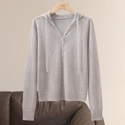 Leichter Strick-Cardigan mit Kapuze und Kordelzug für Damen
