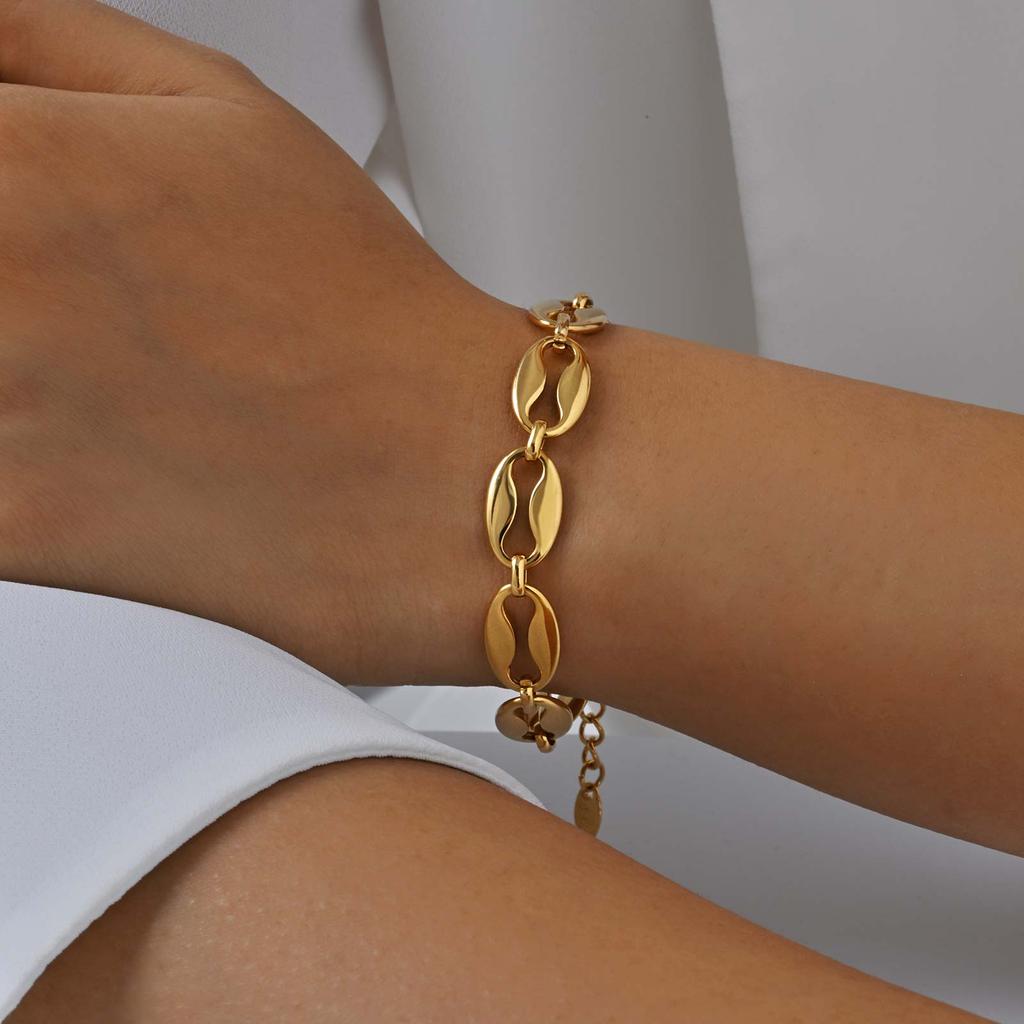 Chunky Stainless Steel Link Chain Bracelet For Woman, 18k Gold Plated Stackable Wristband Bracelets, Waterproof Trendy Jewelry