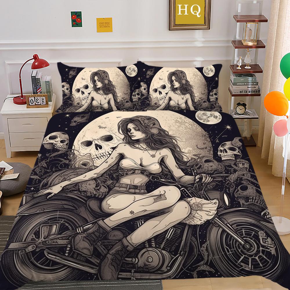 Fajny Pokrowiec na Kołdrę Styl Czaszki Narzuty Domowe Rozmiar King Queen Modny Zestaw Poszewek na Kołdrę Kobieta Mężczyzna Zestawy Pościeli