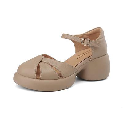 Schafleder Runde Zehe Mittelhohe Absätze Elegant Herbst Hohl Dekoration Sommer Damen Flache Pumps