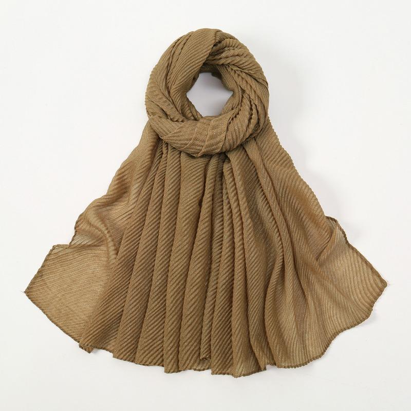 New solid color simple silver silk crumpled long towel elegant women's retro ethnic headscarf fashionable plain versatile yarn