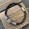Norse Runes Beads Viking Leather Magnetic Bracelet For Men Women Adjustable Unisex Accessories