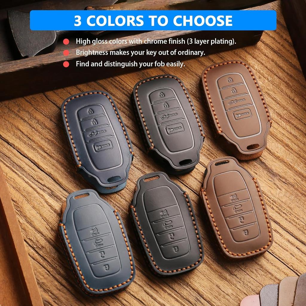 QBUC for Toyota Tundra  Leather Key Fob Cover, 4 Button Key Holder Protector for Toyota -2025 Land Cruiser Venza RAV4 Corolla Sequoia Sienna Crown