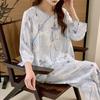 Pijama de Algodón y Seda para Mujer en Primavera Otoño y Verano Estilo Chino Ropa de Exterior para Estar en Casa Conjunto Floral de Estilo Chino y Algodón Artificial