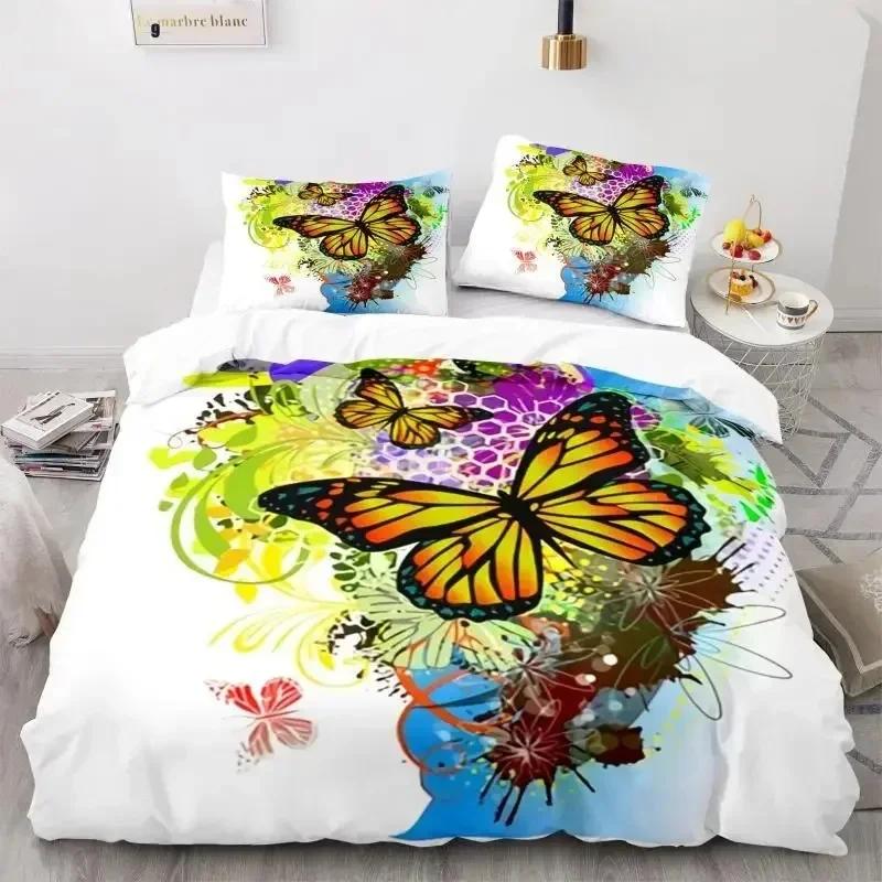 Butterfly Duvet Cover Set 3D Galaxy Purple Butterfly Floral Printed Bedding Set Fantasy Theme King Size Comforter Cover For Girl