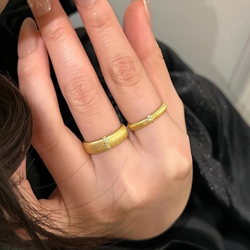 Vintage Brushed Metal Matte Ring for Women Girl Gold Color Frosting Texture Zircon Engagement Design Jewelry Gifts Dropshipping