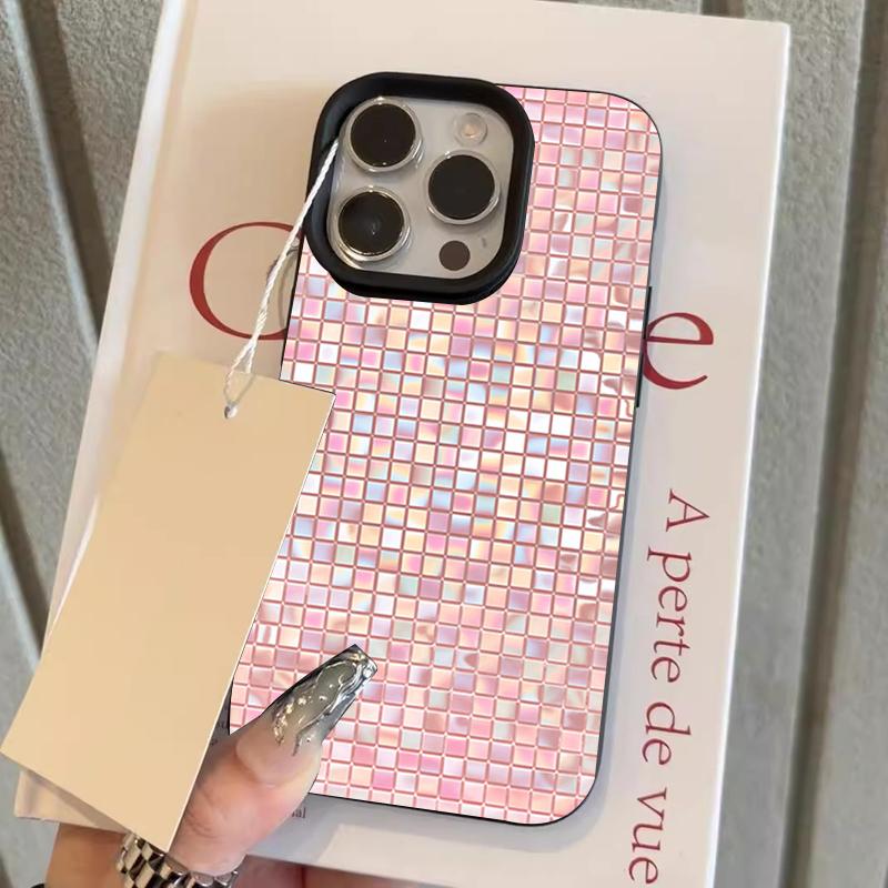 

Phone Case For iPhone 17 Pro Max 14 Plus 11 12 13 14 15 16 Pro 17 Air Pink Ceramic Tiles Lychee Texture Silicone Soft Cover iPhone XR