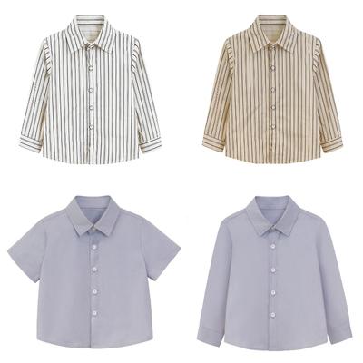 Chłopięca koszula z długim/krótkim rękawem Wiosna Lato Paski Formalna Góra dla Dzieci Ubrania Szkolne Modny Spiczasty Kołnierzyk Casual Bawełniana Bluzka Dziecięca