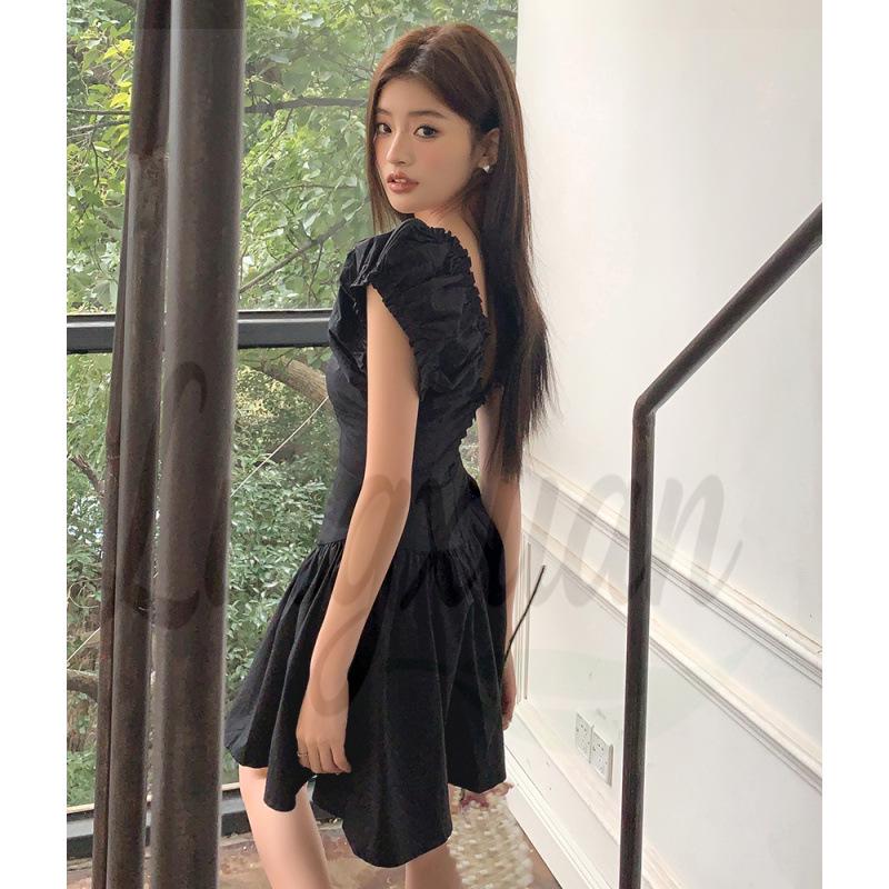 2026 Spring/Summer French Style Slimming Pleated Dress - Sweet Fairy Princess Design S чёрный