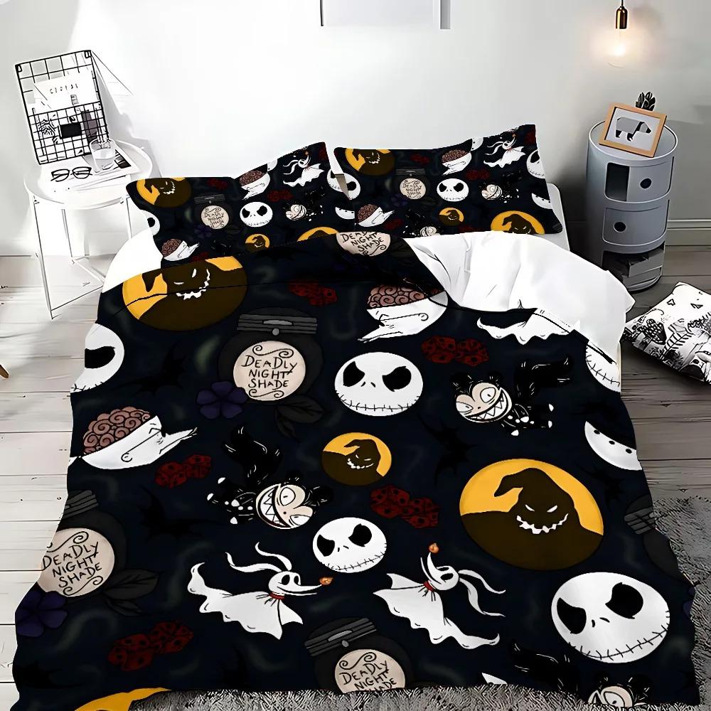 New Nightmare Before Christmas Duvet Cover with Pillow Cover Bed Set Jack and Sally 3D Skull Christmas Bedding Set Bedroom Decor