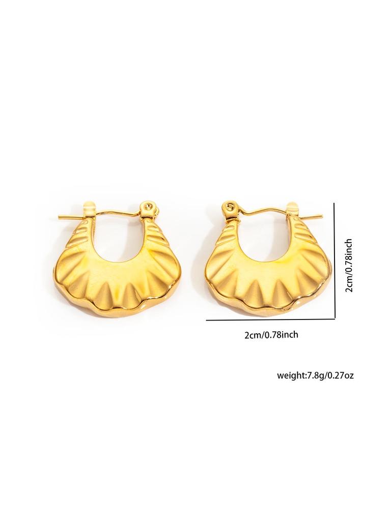 Gold C-Shaped Round Hoop Earrings with Bright Surface, French Light Luxury, High-End Stainless Steel