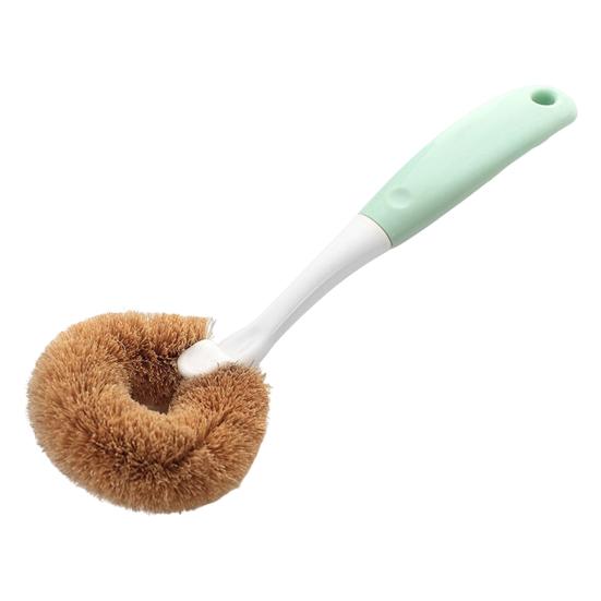 

Щетка для мытья посуды, нелипкая, сильная дезактивация, длинная ручка, кухонная щетка-скраб из кокосового волокна, щетка для горшков для ресторана светло-зеленый