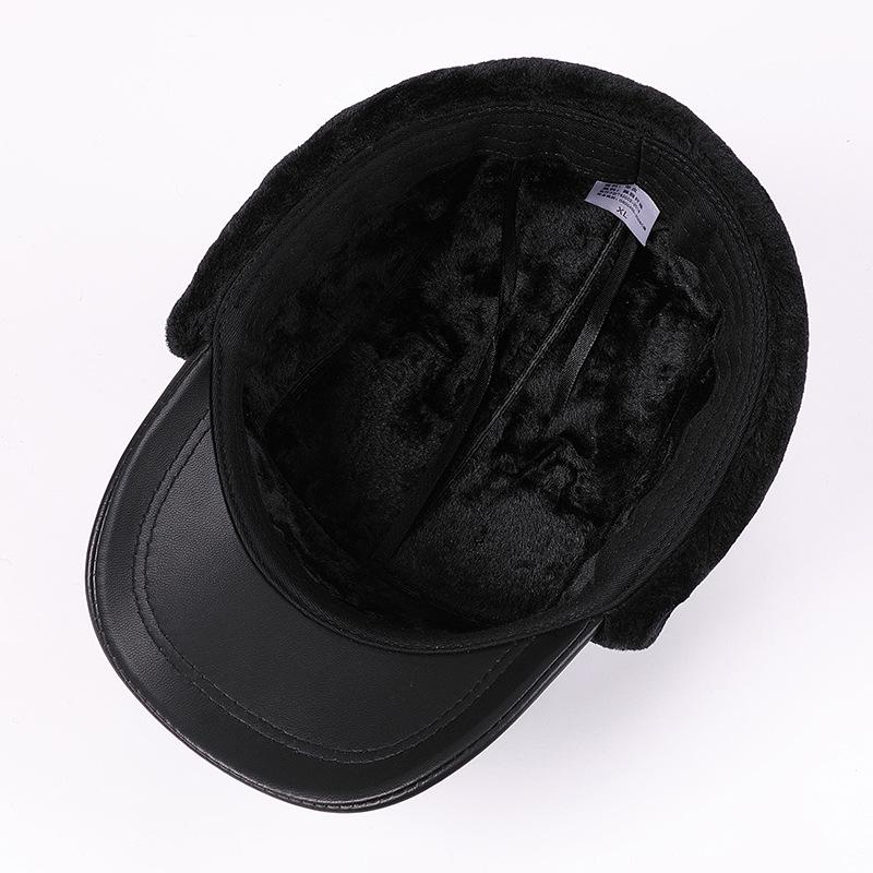 Men's Winter Genuine Leather Lei Feng Hat - Warm Duckbill Cowhide Cap for Elderly