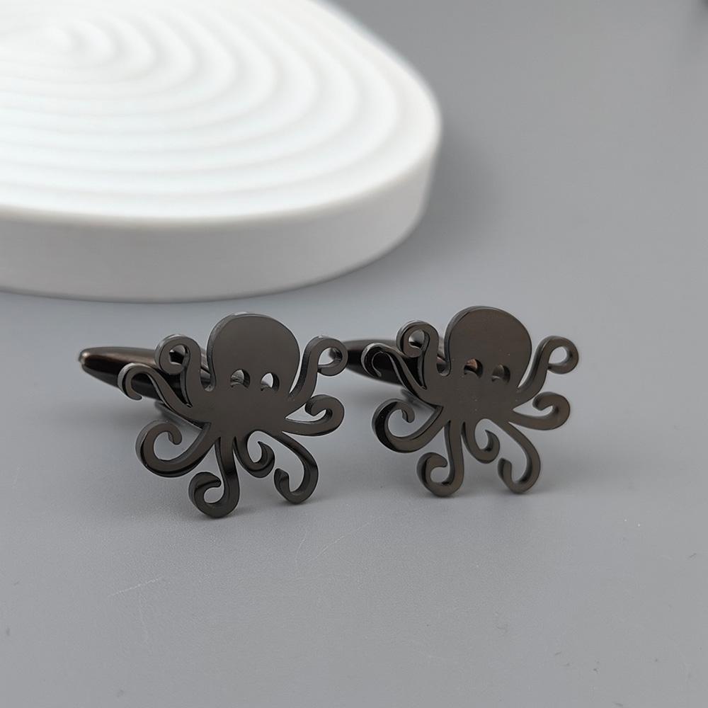 Manžetové knoflíčky z nerezové oceli s motivem chobotnice pro muže, Pánské šperky a doplňky, Personalizované knoflíčky se vzorem mořských živočichů, Dárek