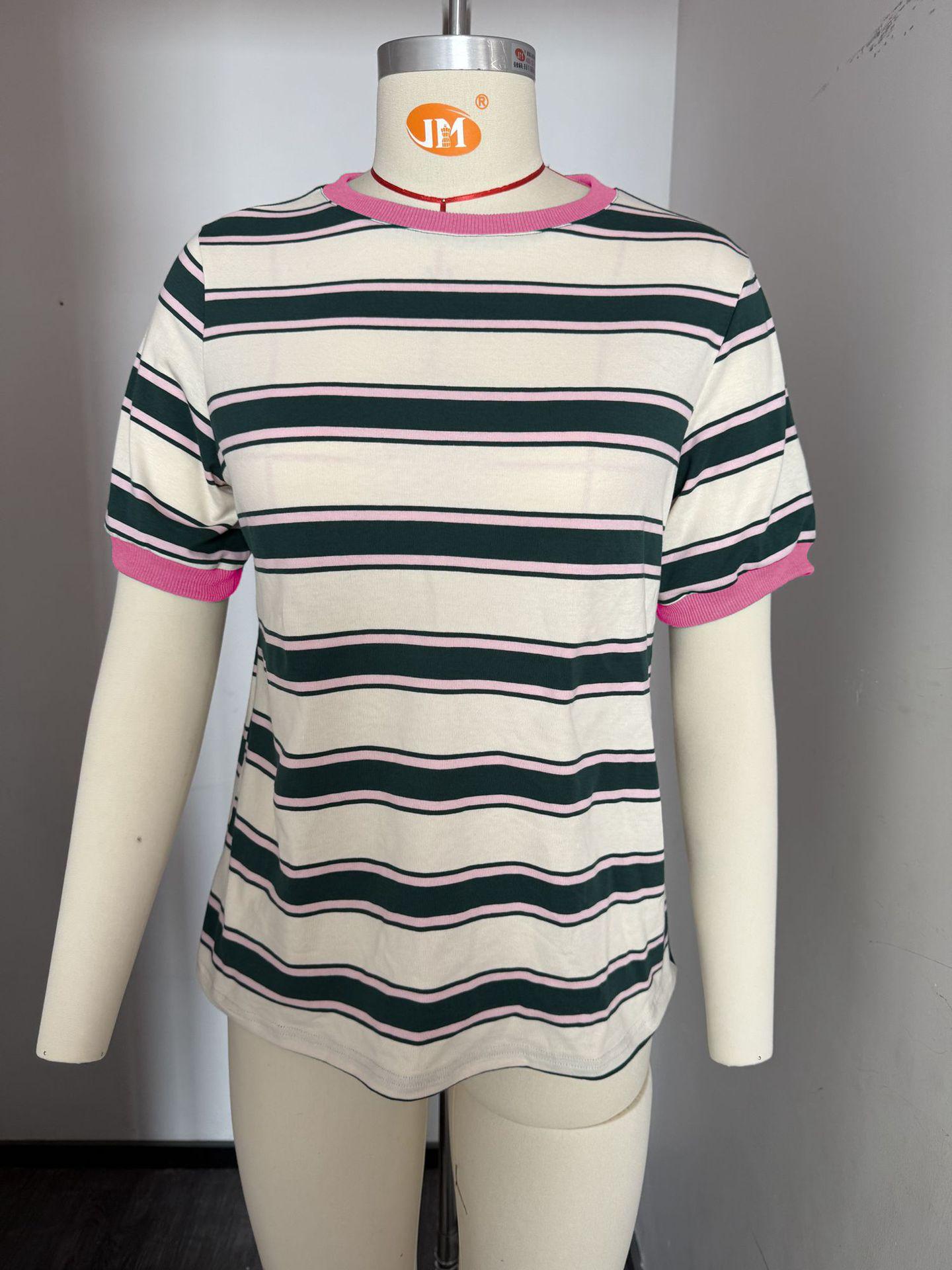 

Лето 2025 года, новая свободная футболка с круглым вырезом и контрастными полосками и короткими рукавами XXL