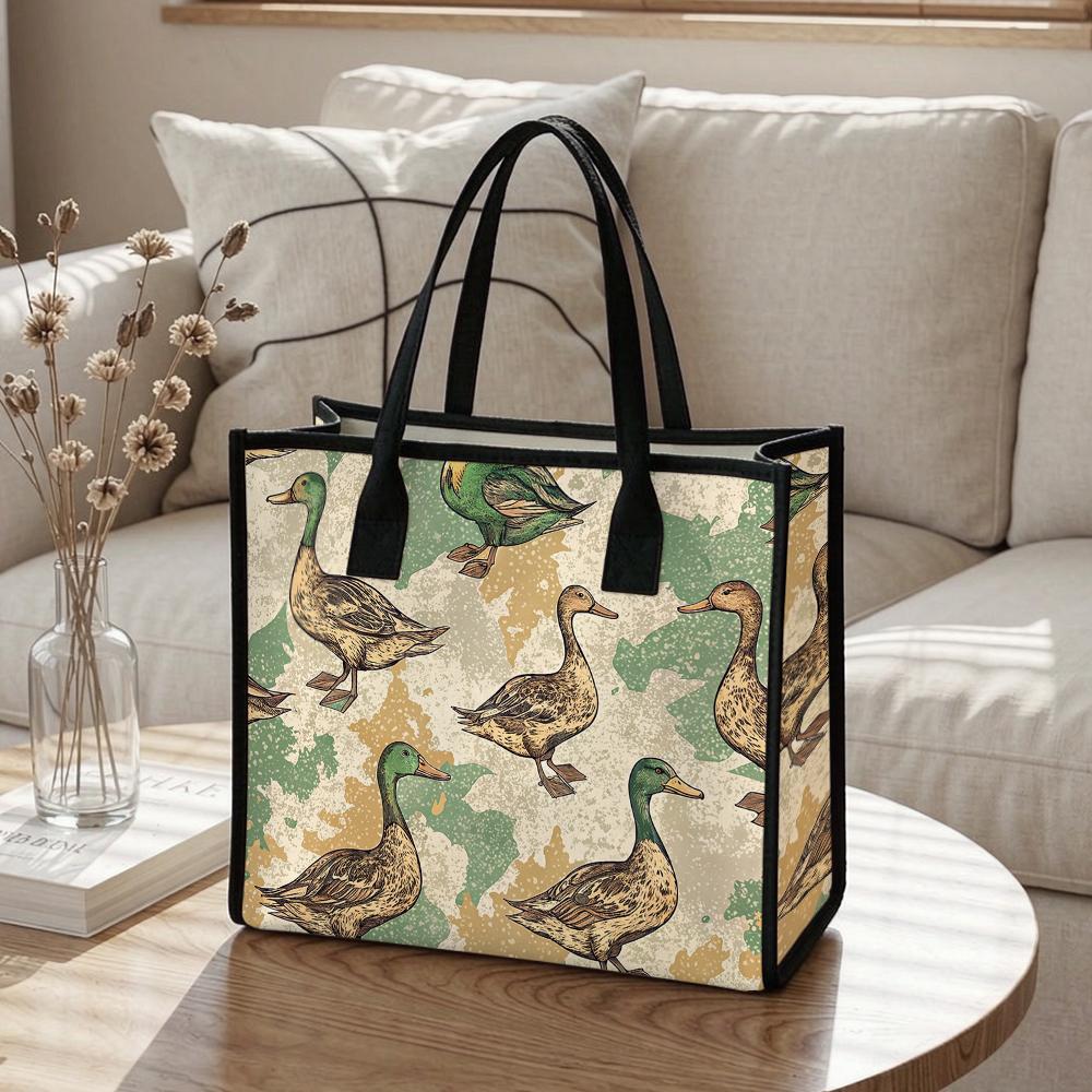 Vintage Duck Print Tote Bag Fashion Casual Large Capacity Handbag for Outdoor Shopping Travel Daily Use